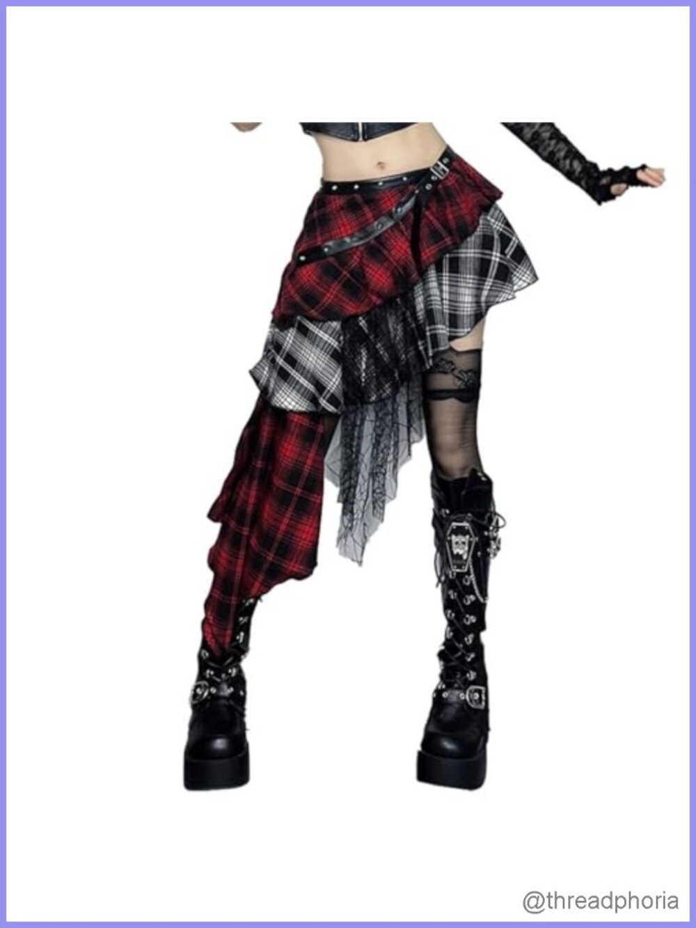 Gothic Asymmetrical Plaid Skirt High Low Ruffle Mini Skirt